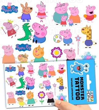 TATUAŻE ZMYWALNE TYMCZASOWE DLA DZIECI DZIECIĘCE PEPPA PIG WZORY ORYGINALNE