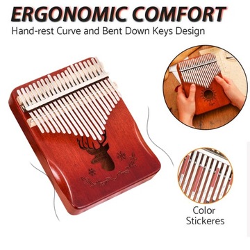 Kalimba drewniana INSTRUMENT AFRYKAŃSKI MUZYCZNY PIANINO 21 mahoń