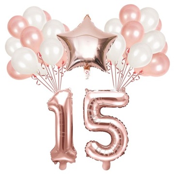 ZESTAW BALONY 15 URODZINY ROSE GOLD PERŁOWE 15 ROCZNICA ŚLUBU