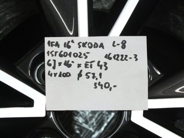 DISK HLINÍK SKODA OE CITIGO 6.0" X 16" 4X100 ET 43