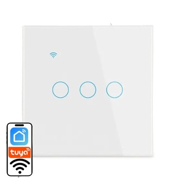 WŁĄCZNIK ŚWIATŁA WIFI DOTYKOWY LED SZKLANY SMART HOME POTRÓJNY BIAŁY