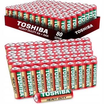 80x = аккумуляторы Toshiba HEAVY DUTY 40x AA + 40x AAA R03 R6 1,5 В НАБОР