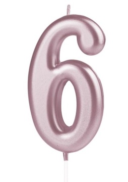 Świeczka Urodzinowa Rose Gold cyfra 6, świeczka na tort 10 cm
