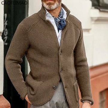 2023 Spring Autumn New Slim Stand Collar Men Knitt