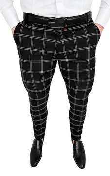 Czarne eleganckie spodnie w krate slim fit 2032 40