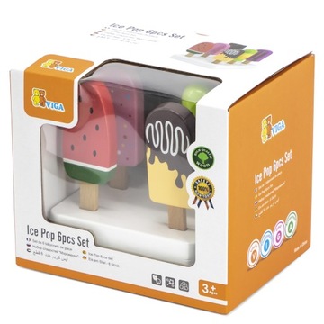 НАБОР ДЕРЕВЯННОГО МОРОЖЕНОГО НА ПАЛОЧКАХ ПОДСТАВКА VIGA, РАЗНОЦВЕТНАЯ ПОДСТАВКА, 6 ШТ.