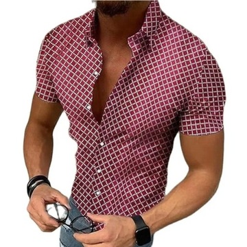 MĘSKA KOSZULA Z KRÓTKIM RĘKAWEM CZERWONA NA CO DZIEŃ ELEGANCKA CASUAL, 3XL