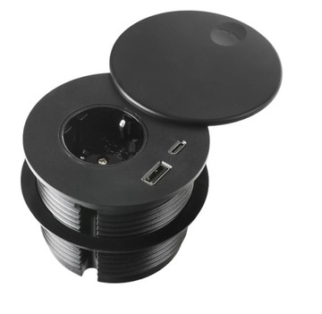 Gniazdo wpuszczane w blat okrągłe Spacetronik SPSR1D3B V2 Czarne USB A C