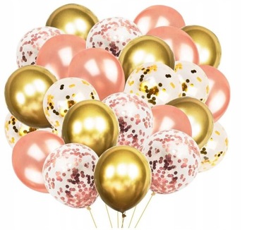 Zestaw balonów urodzinowych konfetti różowe złoto złote balony chrzest hel