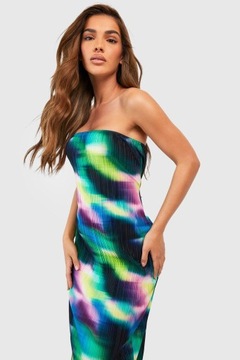 SUKIENKA PLISOWANA OŁÓWKOWA Z ODKRYTYMI RAMIONAMI TIE DYE MAXI BOOHOO L 40