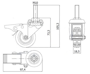 KOŁO MEBLOWE fi 50 SKRĘTNE Z HAMULCEM GWINT M10