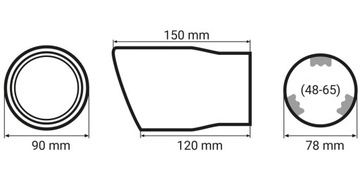 KOŃCÓWKA RURY WYDECHOWEJ TŁUMIKA 48-65MM CHROM CHROMOWANA OKRĄGŁA 90MM INOX