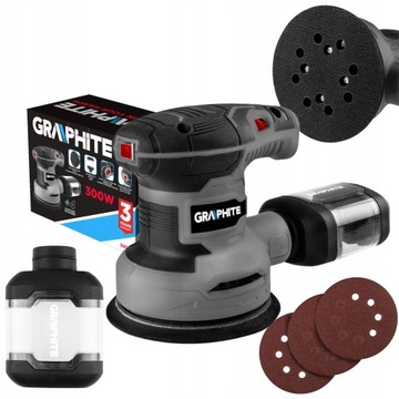GRAPHITE ZESTAW SZLIFIERKA MIMOŚRODOWA 3XPAPIER 300W STOPA 125 MM 59G348