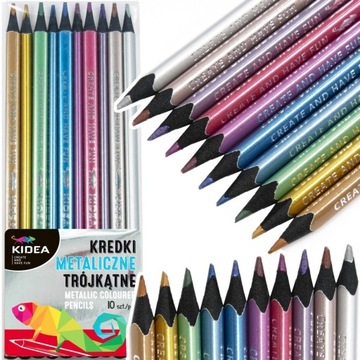 KREDKI SZKOLNE OŁÓWKOWE METALICZNE 10 KOLORÓW KIDEA