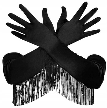 Rękawiczki satynowe długie elastyczne frędzle boho