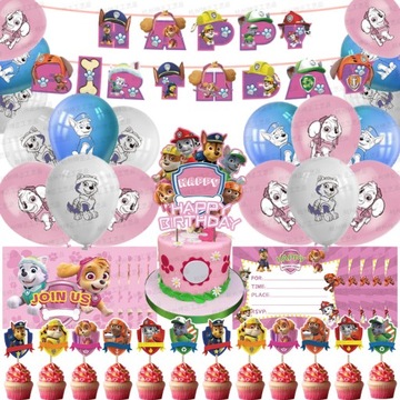 Balony zestaw PSI PATROL dla dziewczynki baner toppery HAPPY Z103