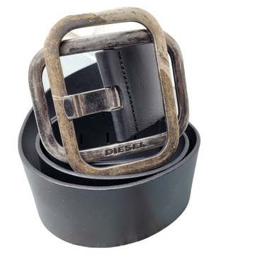 DIESEL GOLD PREMIUM Belt Skórzany Pasek Damski Szeroki 6 Czarny Leather