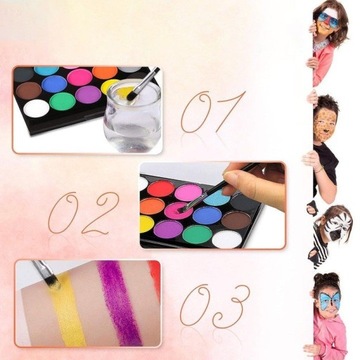 КРАСКИ КРАСКИ ДЛЯ ЛИЦА И ТЕЛА ШАБЛОНЫ ДЛЯ РАСКРАСКИ 15 ЦВЕТОВ МОЮЩИЕСЯ ДЛЯ ДЕТЕЙ