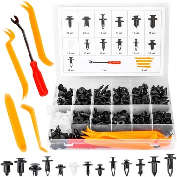 НАБОР АВТОМОБИЛЬНЫХ ЗАЖИМОВ, ЗАЖИМЫ ДЛЯ ОБИВКИ, ШПИЛЬКИ, ЛОЖКИ, ЧЕХОЛЫ, 230 шт. запонки