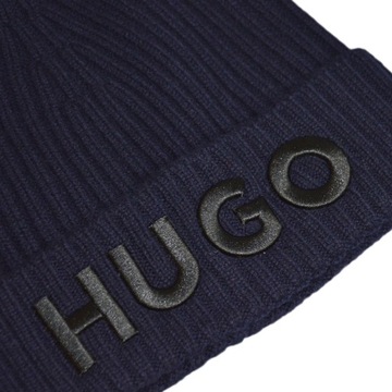 Czapka na zimę Hugo Boss Knitted Beanie Blue granatowa