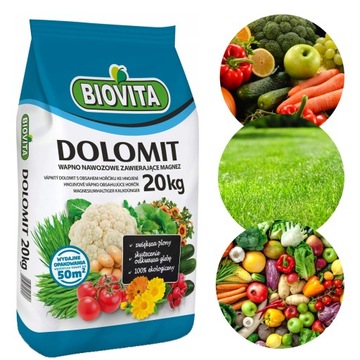 BIOVITA DOLOMIT WAPNO NAWOZOWE Z MAGNEZEM NA TRAWNIK DO WARZYW OWOCÓW 20KG