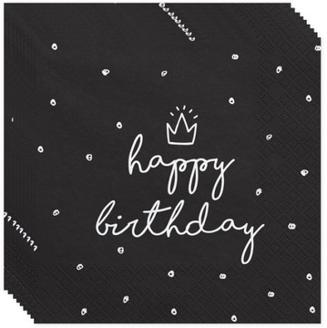 Serwetki Czarne Happy Birthday Urodzinowe Urodziny