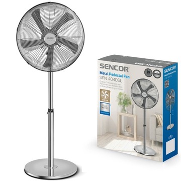 Wentylator stojący wiatrak podłogowy 90-120cm 50W srebrny Sencor SFN 4040SL