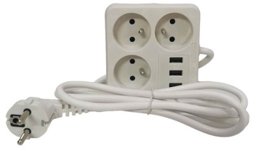 LISTWA ZASILAJĄCA 3 GNIAZDA + 3 x USB PRZEDŁUŻACZ