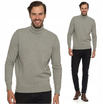 SWETER GOLF MĘSKI BAWEŁNIANY KLASYCZNY MODNY ELEGANCKI SZARY MORAJ L