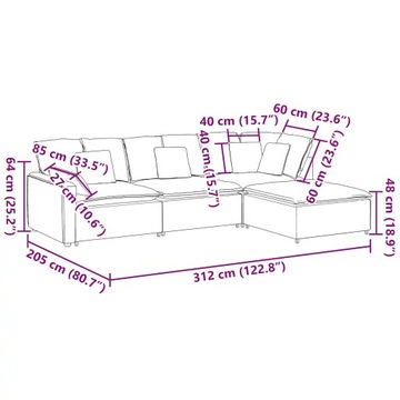 Sofa modułowa z podnóżkiem i poduszkami Velvet Light Grey