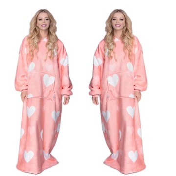 KOC BLUZA GRUBA CIEPŁA KOCOBLUZA OVERSIZE 2W1 XXL FUTRZAK Z KAPTUREM SERCA