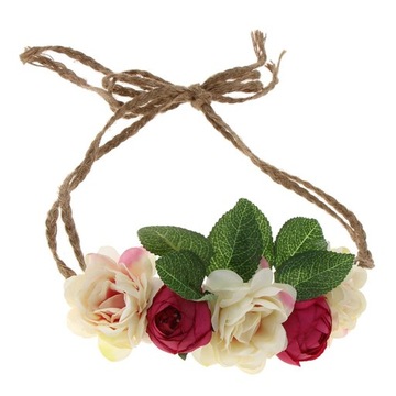 Ręcznie robiona opaska na głowę z motywem kwiatowym wianek do włosów w kolorze różowo-czerwonym