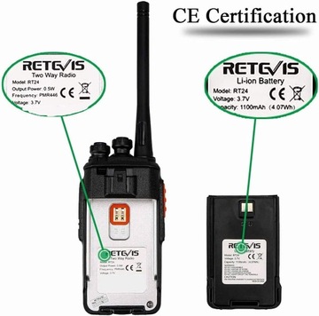 Retevis RT24 Walkie Talkie, радиостанция PMR446 с гарнитурой