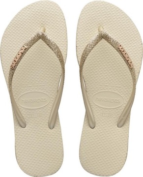 HAVAIANAS DAMSKIE KLAPKI JAPONKI Slim GLITTER Bege Palha, złote 39/40 EU
