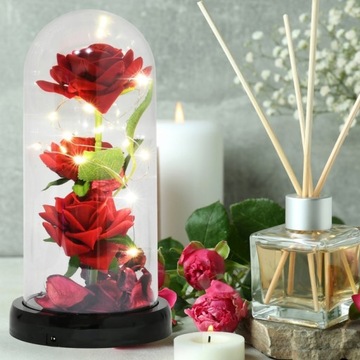 ВЕЧНАЯ РОЗА В СТЕКЛЕ В КУПОЛЕ СВЕТЯЩАЯСЯ НА ДЕНЬ ВАЛЕНТИНА СВЕТОДИОДНАЯ ПОДАРОЧНАЯ КОРОБКА