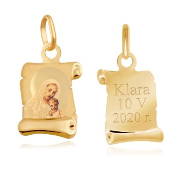 ZŁOTY MEDALIK 333 MATKA BOSKA PAPIRUS GRAWER