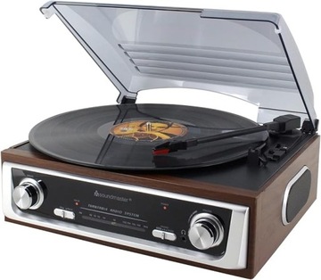 Gramofon Retro z Radiem FM i Wbudowanymi Głośnikami Soundmaster PL196H