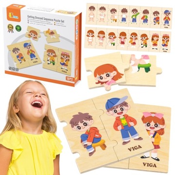 VIGA Puzzle Drewniane Układanka Edukacyjna Kolejność Ubierania