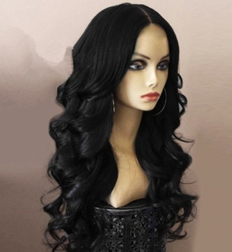 ПАРИК ЖЕНСКИЙ ДЛИННАЯ ЧЕРНАЯ ВОЛНА ИСКУССТВЕННЫЕ СИНТЕТИЧЕСКИЕ ВОЛОСЫ 70 СМ БРЮНЕТКА
