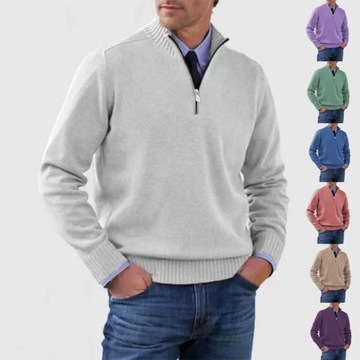 New Fall Long-sleeved V-neck Fleece Zip Men's Casu