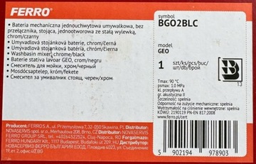 FERRO bateria natryskowa + umywalkowa CZARNY MAT/CHROM Kolumna DESZCZOWNICA