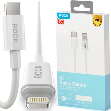 ROCK KABEL PRZEWÓD USB-C - LIGHTNING MOCNY PD SZYBKIE ŁADOWANIE PD 27W 1M