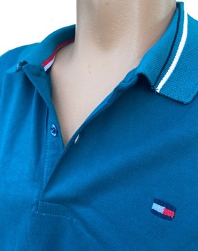 Tommy Hilfiger koszulka polo turkus XL Tipped SALE