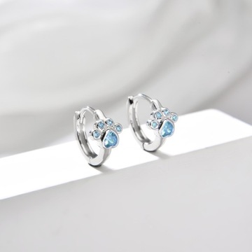 СЕРЕБРЯНЫЕ СЕРЬГИ ДЛЯ ДЕВОЧКИ ЛАПКИ синие КОЛЬЦА серебро 925 пробы
