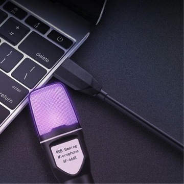 Mikrofon pojemnościowy USB do komputera PC Led RGB Filtr pop