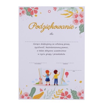 DYPLOM PODZIĘKOWANIA DLA RODZICÓW W PRZEDSZKOLU - DZIECI (DUŻY A4) LearnHow