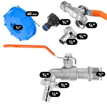 2x сливной клапан MAUZER, кран на 1000 л для резервуара IBC, заглушка для шланга 1/2x3/4