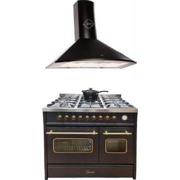 Kuchenka gazowo-elektryczna 90 cm + okap ścienny GURARI GCH E 916 BL R +GCH C 046 BL 9