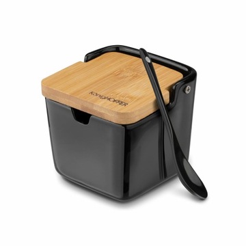 KONIGHOFFER КЕРАМИЧЕСКАЯ САХАРНИЦА 270 МЛ С КРЫШКОЙ + ЛОЖКА ФАРФОР ЧЕРНАЯ