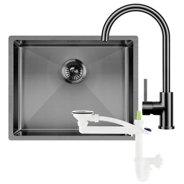 Zestaw Kernau Zlewozmywak Bateria Syfon Gun Metal